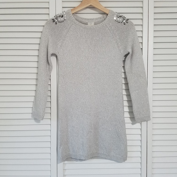 Girls Gray Sweater Dress with Beaded Shoulder Sz S - Picture 1 of 5